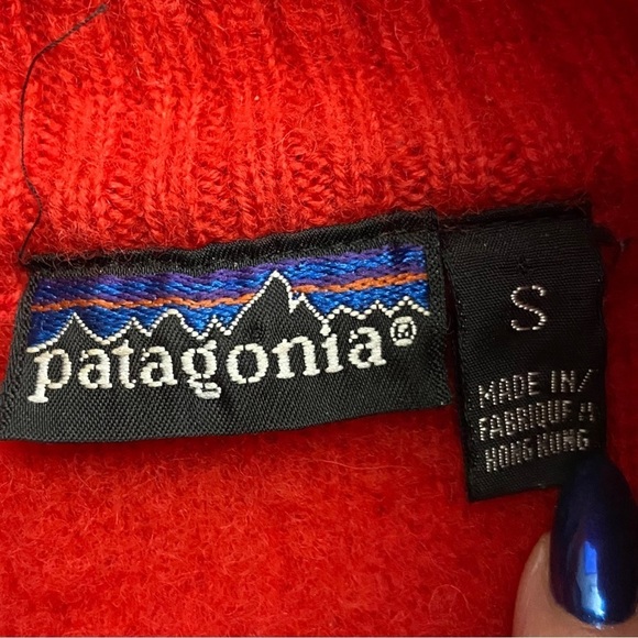 Patagonia Vintage Red Men’s Knit Wool Sweater Quarter Zip Size S Pocket Pullover - Picture 3 of 8